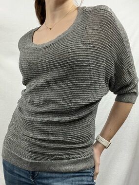 Express Metallic Gray Scoop Neck Ribbed Top
